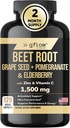 Beet Root Capsules Extract - High Concentrated Formula, Elderberry with Vitamin C, Zinc, Pomegranate, Grape Seed, Nitric Oxide Supplement - Non-GMO, USA Made - 2 Months Supply