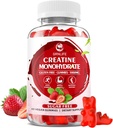 Creatine Monohydrate Gummies for Men & Women, Chewables Creatine Monohydrate for Muscle Strength, Muscle Builder, Energy Boost, Sugar Free, Vegan, Strawberry Flavor-60 Count