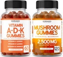 ADK Vitamin D3 K2 (60 Gummies) D & K - 10 Vegan Supplement with Raspberry Flavor and Mushroom 10 in 1 Blend (120 Gummies) Focus & Brain Mushroom Supplement for Adults - Vegan Safe & Made in USA