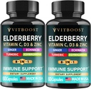 2 Pack Elderberry Immune Support Supplement 8-in-1 Formula with Echinacea, Vitamin C & Zinc, Vitamin D 5000 IU, Turmeric, Ginger, Ashwagandha – 60 Capsules Each