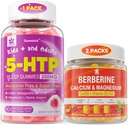 2Pack Berberine Supplement Gummies & 1Pack 5HTP Liquid Filled Gummies for Adults & Kids 8+, Sugar Free