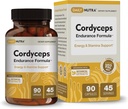 Cordyceps Endurance Formula Natural Energy Supplement - Caffeine Free | Organic Mushroom Extract with KSM-66 Ashwagandha, Eleuthero & Rhodiola (90 Capsules)