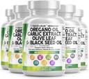 Clean Nutraceuticals Oregano Oil Garlic Extract Olive Leaf Black Seed Oil- Immune Support & Digestive Health Supplement for Women and Men with Vitamin D3 & Zinc - 5Pack