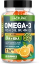 Omega 3 Fish Oil Gummies with EPA & DHA from Wild Fish - Triple Strength Omega 3 Fish Oil Gummy, Supports Healthy Heart, Brain & Immune System, Burpless & Natural - 60 Gummies, 30 Day Supply