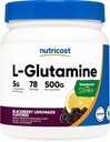 Nutricost L-Glutamine Powder Sweetened with Stevia (500 Grams, BlackBerry Lemonade) - Supplement for Gut Support, 5 Grams of L-Glutamine Per Serving, Gluten Free and Non-GMO