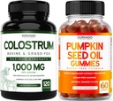 Pumpkin Seed Oil (60 Gummies) Hair Growth and Bladder Control - Sugar Free Gummy - Delicious Orange Flavor and Colostrum (120 Count) Bovine Colostrum Capsules Supplements - Vegan Safe & Made in USA