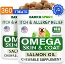 BARK&Spark (Pack of 2) Omega 3 for Dogs - 360 Fish Oil Chews for Dog Shedding, Skin Allergy, Itch Relief, Hot Spots Treatment - Joint Health - Skin & Coat Supplement - EPA&DHA Fatty Acids