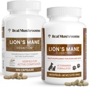 Real Mushrooms Lions Mane for Humans (300ct) and Pets (120ct) - Bundle for Cognition & Immunity - Vegan, Non-GMO, Gluten-Free, Grain-Free Mushroom Extract Supplements