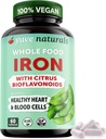 Yuve 100% Vegan Whole Food Chelated Iron Supplement 18mg – Tasteless, Non-Constipating, Gentle on Stomach, Energy Support – Gluten-Free, Non-GMO, 60 Capsules