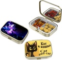 Small Pill Box,Pill Case for Purse&Pocket,3 Compartments Travel Pill Case Medication Organizer Storage for Vitamins, Pills, Fish Oil and Earrings, Studs,Bronze-Cat Butterfly