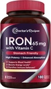 Doctor's Recipes Iron Supplement 65 mg with Vitamin C - Maximized Absorption & Stomach Friendly Iron Pills for Red Blood Cells Formation, Heart, Brain & Immunity Health - Vegan Non-GMO 180 Iron Tabs