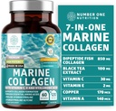 Premium Marine Collagen Dipeptides with Hyaluronic Acid, Vitamin C, Theaflavin and Copper, Collagen Supplement for Women and Men for Radiant Skin, Hair & Nails, Gluten Free and Non-GMO, 120 Veg Caps