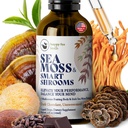 HAPPY FOX Irish Sea Moss Liquid Drops & Mushroom Tincture - Seamoss with 7 Adaptogenic Mushroom Extracts for Cognitive Support & Gut Health, Mushroom Coffee Elixir, Dark Chocolate Flavor