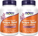 NOW Supplements, Grape Seed Extract, Maximum Strength 500 mg (a Highly Concentrated Extract with a Minimum of 90% Polyphenols), 90 Veg Capsules, Red/Brown, 0.25 pounds (Pack of 2)