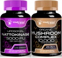 Nattokinase Supplement Capsules - 5000 FU - Enzymes from Pure Japanese Natto Extract | Organic Mushroom Supplement Capsules - 10000mg - 25 in 1 Mushroom Complex Capsules