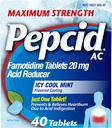 Pepcid AC Maximum Strength Heartburn Relief Tablets, OTC Medicine Prevents & Relieves Heartburn & Acid Reflux Due to Acid Indigestion, 20mg Famotidine Acid Reducer, ICY Cool Mint, 40 ct
