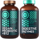 Digestive Enzymes with Probiotics and Prebiotics and Vegan Probiotic Plus B12 Enhanced Digestive and Gut Health Bundle