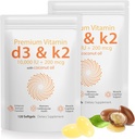 2 Bag Vitamin D3 K2 Supplement Softgel, Vitamin D3 K2 Softgel with 10000 IU Supports Immune, Heart, Teeth & Bone Health, Free of GMO, Gluten, Soy