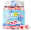 Sugar Free Ashwagandha Calm Gummies with L-Theanine, Vitamin D3, Vegan Omega 3, CoQ10 & Rhodiola Rosea for Women Men, Natural Relax Calming Mood Supplement, Strawberry Flavor, Vegan, 60 Filled Gummies