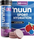 Nuun Sport Electrolyte Tablets with Caffeine from Green Tea Extract, Magnesium, Calcium, Potassium, Chloride & Sodium, Gluten Free & Vegan, Wild Berry, 8 Pack (80 Servings Total)