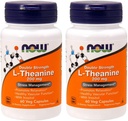 NOW Foods L-Theanine 200 mg, 60 Vegetable Capsule (2 Pack)