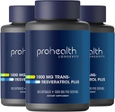 ProHealth Trans Resveratrol Plus 1000mg. Worlds Most Researched Trans-Res Supplement. Doctor Formulated with Quercetin & BioEnhancers for Max Potency. Lab Tested 98% Pure. 30 Servings (3 Pack)