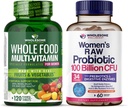 Wholesome Wellness Food Multivitamin for Women - Natural Multi Vitamins, Minerals, Organic Extracts + Dr. Formulated Raw Probiotics for Women 100 Billion CFUs with Prebiotics Bundle