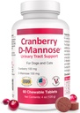 Cranberry D-Mannose Urinary Tract Supplement for Dogs & Cats – Bladder & UTI Health Support – Cranberry Extract, D-Mannose & Vitamin C–Promotes Urinary Wellness & Kidney Function – 60 Chewable Tablets