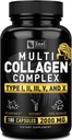 Multi Collagen Peptides Pills (Types Ⅰ,Ⅱ,Ⅲ,Ⅴ,Ⅹ) Grass Fed Collagen Pills (180 Capsules) - Hydrolysate Collagen Protein Blend for Hair, Skin, Nails, and Joint Support - Collagen Pills for Women
