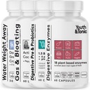 Youth & Tonic Bloating Relief with Pre & Probiotics from Water Retention, Gas or Food Digestion with Water Pills, Liquid Activated Charcoal and Digestive Enzymes Bundle Pack