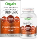 Orgain Ultimate Turmeric Supplement 1500mg, Curcumin and Bioperine Black Pepper Extract Herbal Blend, Supports Antioxidant and Heart Health - 90 Capsules, 1 Month Supply