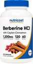 Nutricost Berberine HCl with Ceylon Cinnamon Capsules (120 Capsules, 60 Servings) - Non-GMO, Animal-Free Product