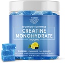 FIOR Creatine Gummy - Best Creatine Monohydrate Chewable, 60 Count, Workout & Protein Supplement, Cognitive Enhancement, Blueberry Lemonade Flavor, 30 Servings