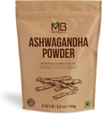 MB Herbals Pure Ashwagandha Powder 100 Gram (3.5 oz) | Lab Tested | Indian Ginseng | Withania somnifera Root Powder | No Preservatives