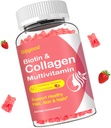 Collagen Peptides Gummies Sugar Free for Women & Men, 2500mg Multi Collagen Type I,II,III,V,X with 15000mcg Biotin & Vitamin C D K2 B12 A E, Hydrolyzed Protein for Hair Skin Nails, Bone, 60Cts