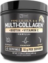 Premium Multi Collagen Peptides Protein Powder (1, 2, 3, 5 & 10) with Vitamin C, Biotin, Hyaluronic Acid, for Hair Skin and Nails - Marine, Bovine, Chicken & Eggshell (Vanilla, 45 Servings)