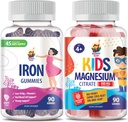 Magnesium Gummies for Kids 500mg & Iron Gummies for Adults - Iron Vitamins with Vitamin C