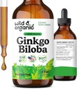 Wild & Organic Ginkgo Biloba Extract Drops - Brain & Focus Support - Liquid Ginkgo Biloba Supplements - Vegan, Sugar & Alcohol-Free Herbal Tincture - 4 fl oz