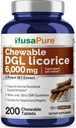 NusaPure DGL Deglycyrrhizinated Licorice Root Extract 30:1 - Suitable for Vegetarian/Vegan, Non - GMO - 6,000 mg 200 Chewable Tablets