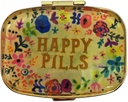 Happy Pills Pill Organizer Cute Metal Pill CasePortable Compact Pill Box Pill Container to Hold Tylenol/Vitamins/Fish Oil/Supplements/Meds/Tablet for Purse/Pocket(Upgraded with Mirror)