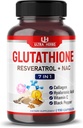 Glutathione Supplement Active Reduced Form, Enriched with Resveratrol, NAC, Collagen, Hyaluronic Acid, Vitamin C - Advanced Antioxidant for Immunity & Detox | 150 Capsules