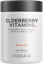 Codeage Elderberry Vitamins - Organic Fermented Elderberry Blend, Vitamin C from Ascorbic Acid & Organic Acerola Cherries, Vitamin D3, Zinc, Sambucus Berries - 90 Capsules