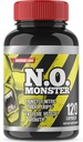 N.O. Monster Nitric Oxide Booster with L-Arginine – Extreme Pumps for Strength, Muscle Growth, Pre-Workout Support – Boost Energy, Stamina & Endurance – 120 Capsules, Made in The USA