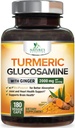 Turmeric Curcumin Supplement 2000mg - 95% Curcuminoids with Glucosamine, Ginger & MSM, BioPerine Black Pepper for Best Absorption, Nature's Vegan Joint Support, Non-GMO, Bottled in USA - 180 Capsules