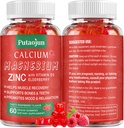 | High Absorption Calcium Magnesium Zinc Gummies, Sugar Free Calcium Magnesium Zinc Supplement with D3 | Bone & Teeth Strength | Muscle & Nerve Function | Vegan | Raspberry Flavor | 1 Pack