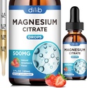 Magnesium Citrate Liquid Magnesium Drops Supplement 500mg-Support Stress Relief, Bone, Muscle, Mood, Sleep-2 Fl Oz, Vegan, Strawberry Flavor