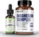 Benevolent Chlorophyll Liquid Drops & Magnesium Complex 4 Month Supply - Highly Concentrated Formula with 4X Potency for Skin Wellness and Freshness - 5 Premium Forms of Magnesium
