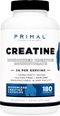 Primal Creatine Monohydrate (3,000 Mg, 180 Caps) - Micronized Creatine Supplement, 750mg Per Capsule, Great for Preworkout and Recovery - Gluten-Free, Non-GMO