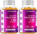 Vitamatic Folic Acid Gummies 1000 mcg (1 mg) – Essential Prenatal Vitamin B9 for Mom & Baby – 120 Vegan Gummies per Bottle – 2 Pack