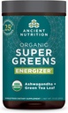 Ancient Nutrition Organic SuperGreens Energizer Powder with Probiotics and B12, Made from Real Fruits, Vegetables and Herbs, for Digestive, Detoxification and Energy Support, 25 Servings
